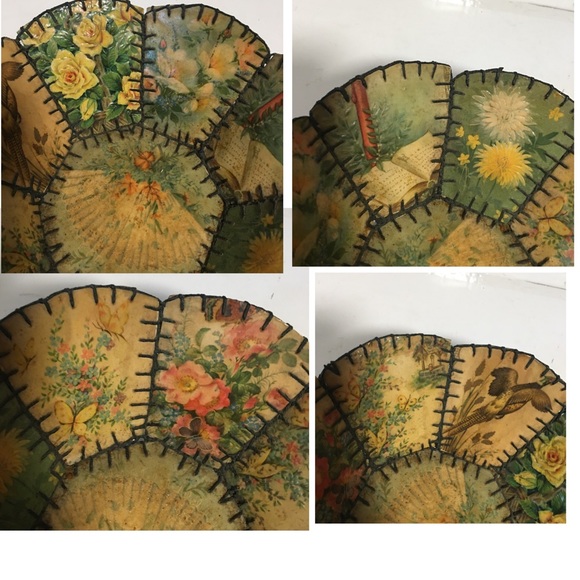 Vtg Handmade Basket from Greeting Cards floral birds blanket stitch AMAZING EUC - Picture 7 of 8